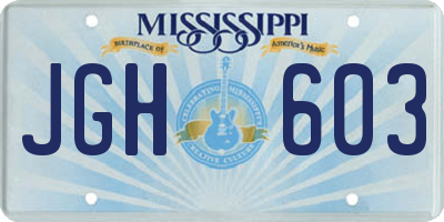 MS license plate JGH603
