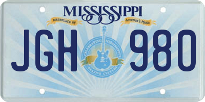 MS license plate JGH980