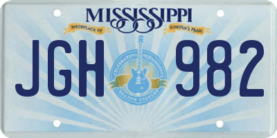 MS license plate JGH982