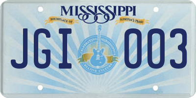 MS license plate JGI003