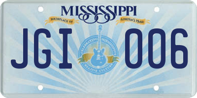MS license plate JGI006