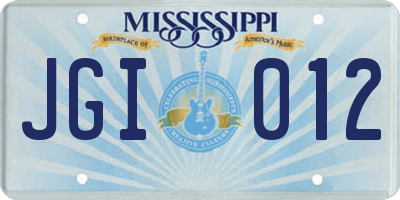MS license plate JGI012