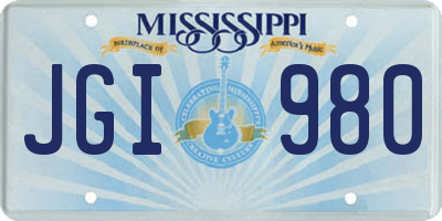 MS license plate JGI980
