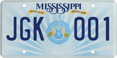 MS license plate JGK001