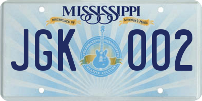 MS license plate JGK002