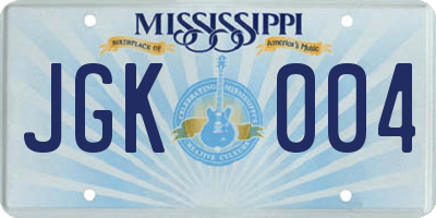 MS license plate JGK004
