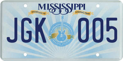 MS license plate JGK005