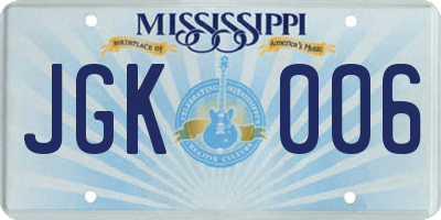 MS license plate JGK006