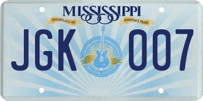 MS license plate JGK007