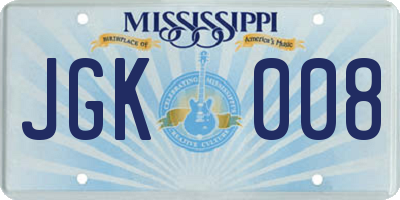 MS license plate JGK008