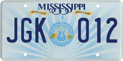 MS license plate JGK012