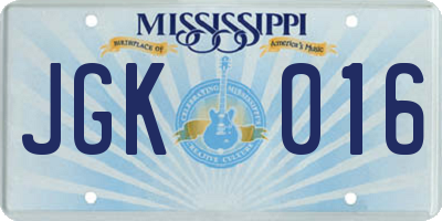 MS license plate JGK016