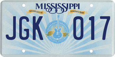 MS license plate JGK017