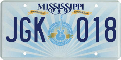 MS license plate JGK018