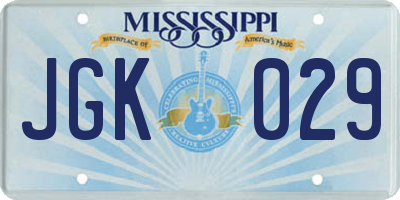 MS license plate JGK029