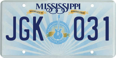 MS license plate JGK031
