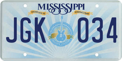 MS license plate JGK034