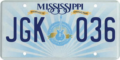 MS license plate JGK036