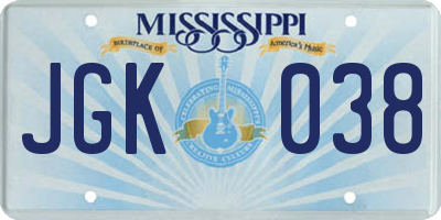 MS license plate JGK038