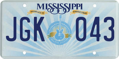 MS license plate JGK043