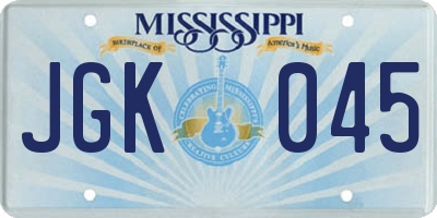 MS license plate JGK045