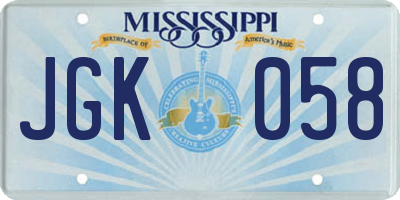 MS license plate JGK058