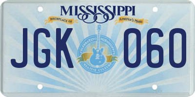 MS license plate JGK060