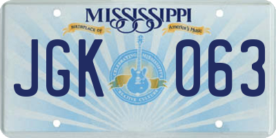 MS license plate JGK063