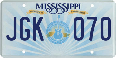MS license plate JGK070