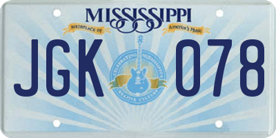 MS license plate JGK078