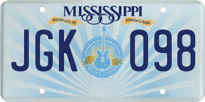MS license plate JGK098