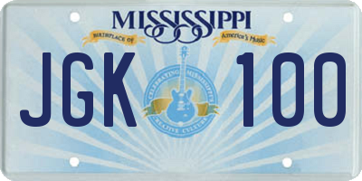 MS license plate JGK100