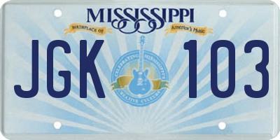MS license plate JGK103