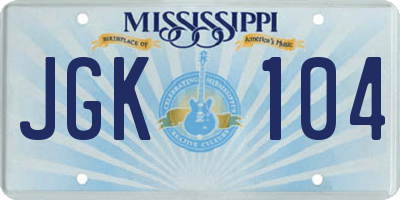 MS license plate JGK104