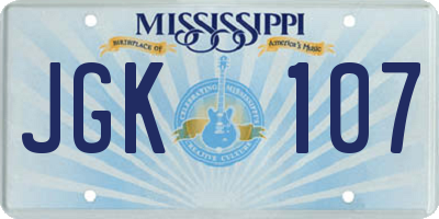 MS license plate JGK107