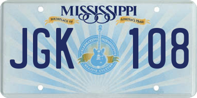 MS license plate JGK108