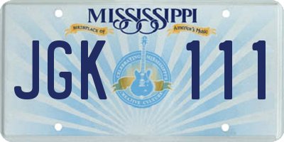 MS license plate JGK111