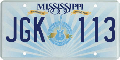 MS license plate JGK113