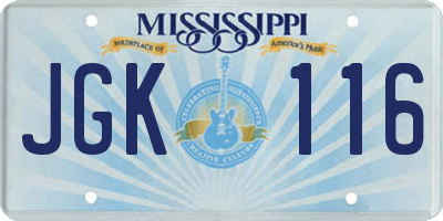 MS license plate JGK116