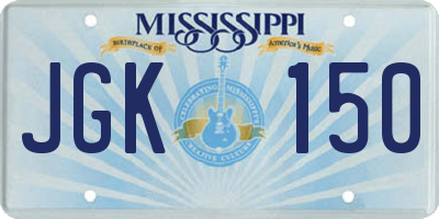 MS license plate JGK150