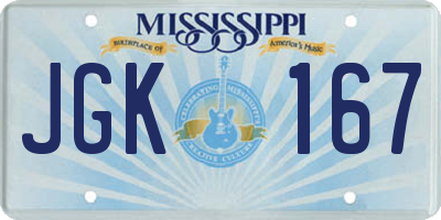 MS license plate JGK167