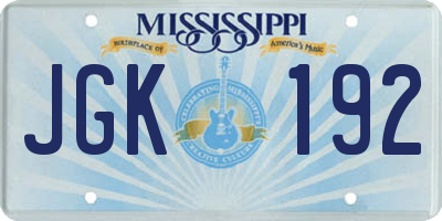 MS license plate JGK192
