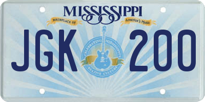 MS license plate JGK200