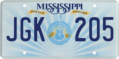 MS license plate JGK205