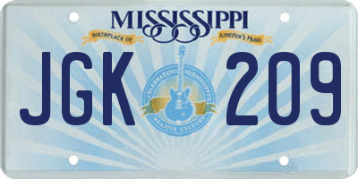 MS license plate JGK209
