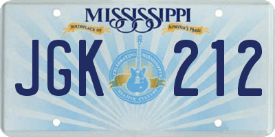 MS license plate JGK212