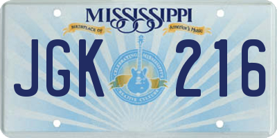 MS license plate JGK216