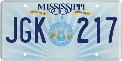 MS license plate JGK217