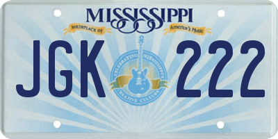 MS license plate JGK222