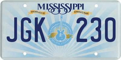 MS license plate JGK230
